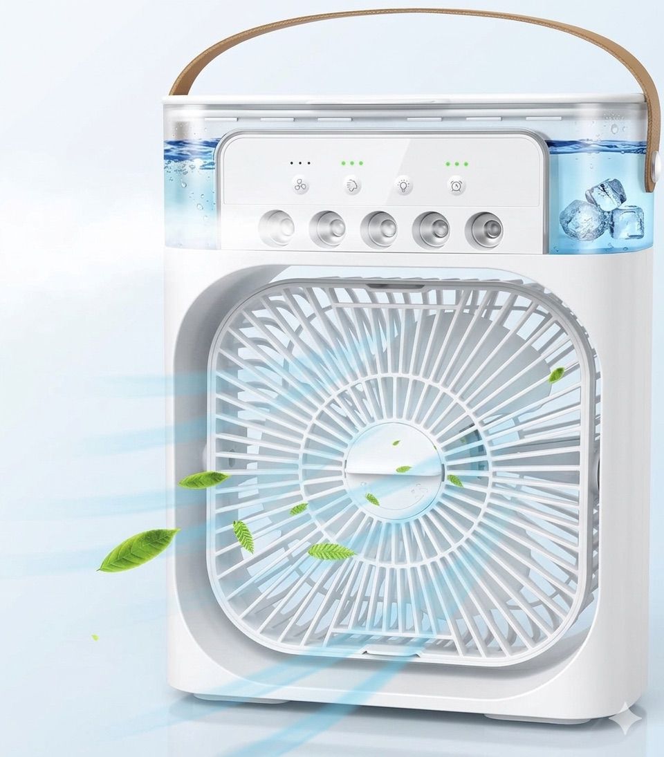 Portable Mini Air Cooler Fan with Water Mist & Ice Chamber – USB Rechargeable Personal Cooling Fan