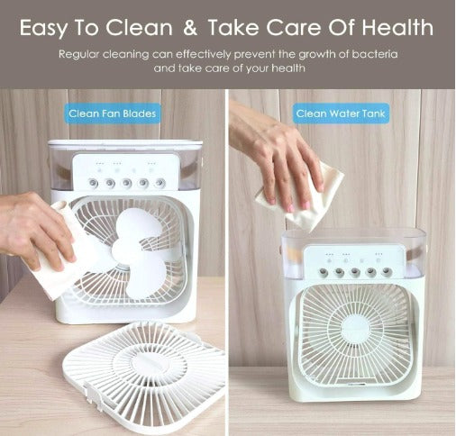 Portable Mini Air Cooler Fan with Water Mist & Ice Chamber – USB Rechargeable Personal Cooling Fan