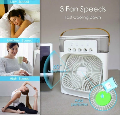 Portable Mini Air Cooler Fan with Water Mist & Ice Chamber – USB Rechargeable Personal Cooling Fan
