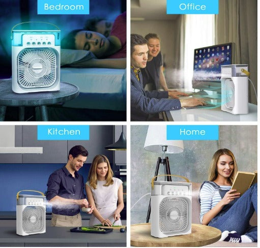 Portable Mini Air Cooler Fan with Water Mist & Ice Chamber – USB Rechargeable Personal Cooling Fan