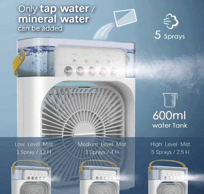 Portable Mini Air Cooler Fan with Water Mist & Ice Chamber – USB Rechargeable Personal Cooling Fan