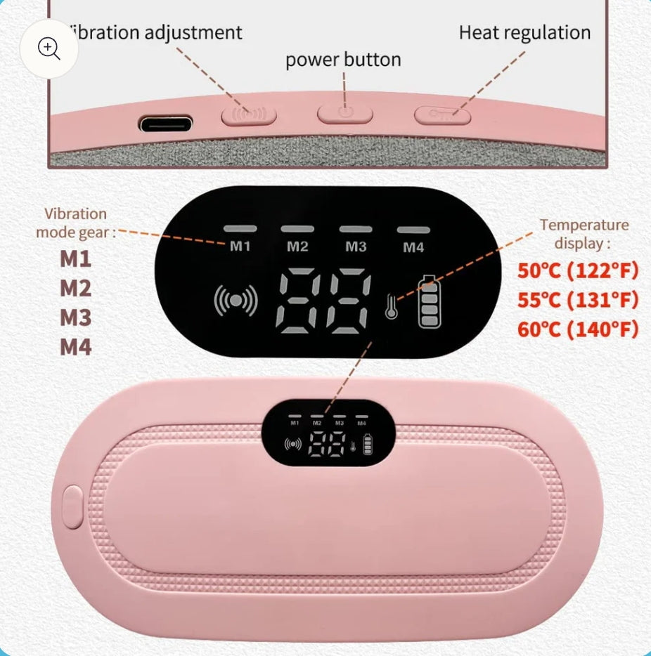 Portable Heating Pad for Period Cramp Relief, 4 Vibration Modes, 3 Heat Settings with LED Display